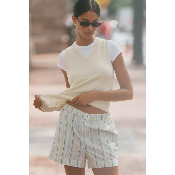 By Anthropologie The Wren Boxer Shorts Striped Printed Pull-on Cotton M 281670 - Picture 8 of 13